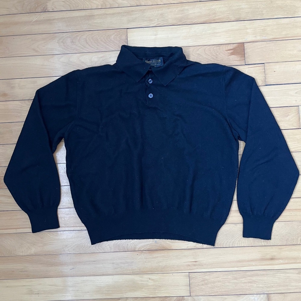 Harry Rosen Black Merino Silk Cashmere Polo Sweater Made in Italy Mens Large